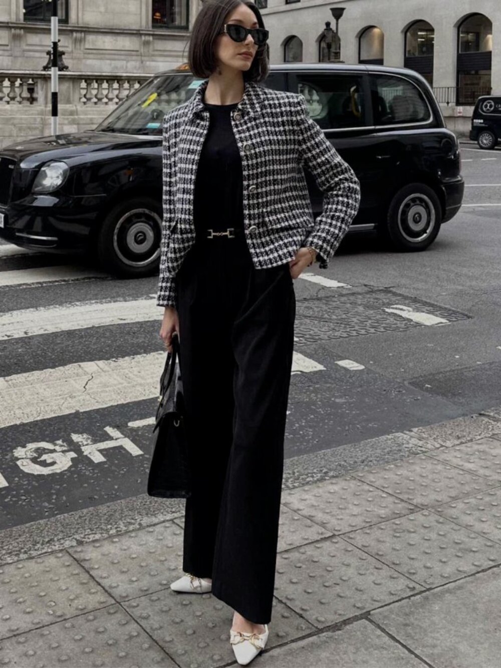 ZARA WOMAN TEXTURED SHORT BLAZER ECRU BLACK PLAID JACKET 2471/111 - Picture 2 of 2